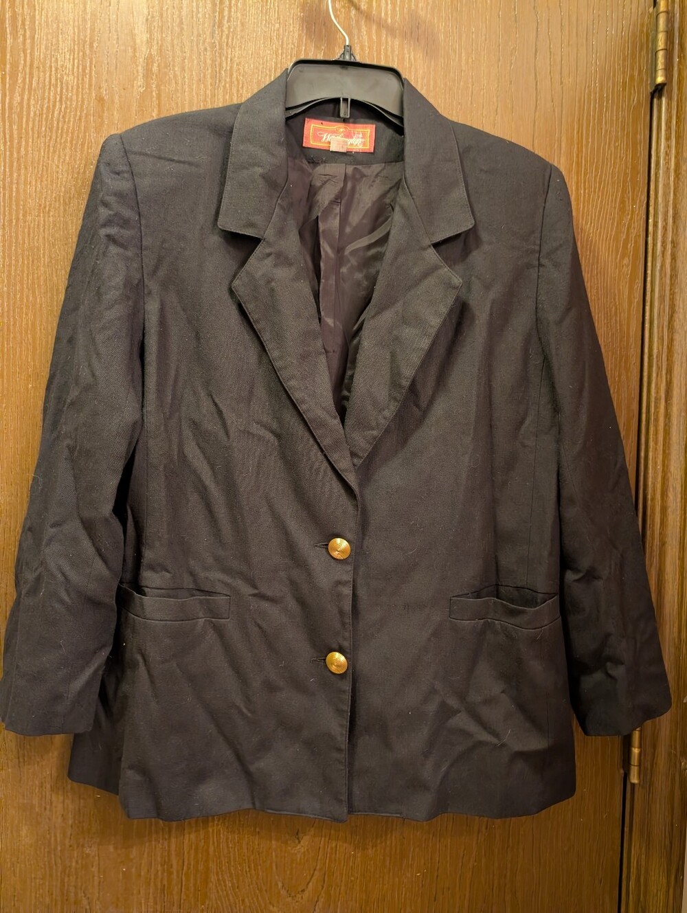 Worthington Vtg Women's 14P Black Blazer Jacket Gold Buttons